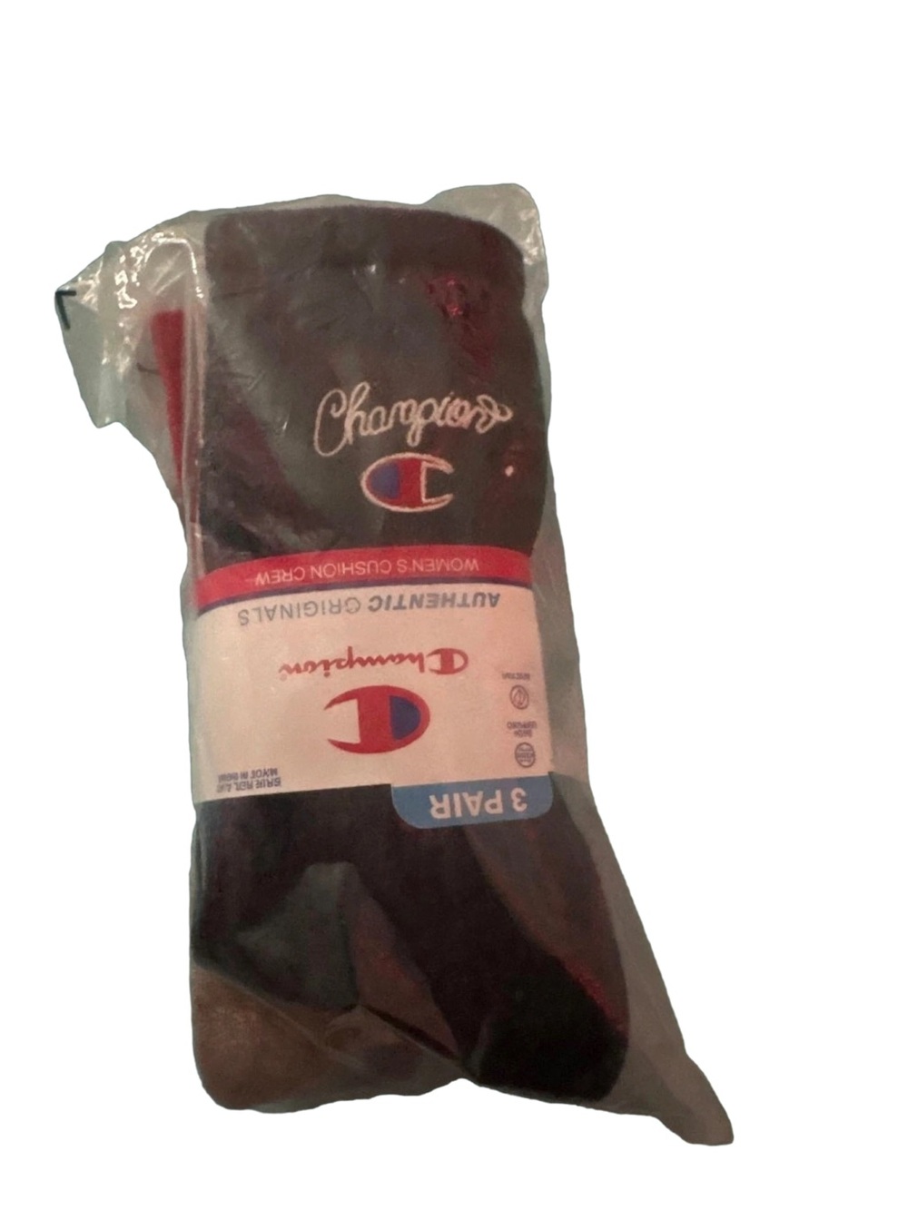 Champion Women's 3-Pack Crew Socks - Black with Red & White Logos